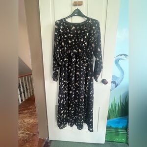 Zara Black Floral Midi Dress